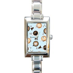 Cute Coffee Pattern On Light Blue Background Rectangle Italian Charm Watches