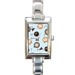 Cute Coffee Pattern on Light Blue Background Rectangle Italian Charm Watches Front