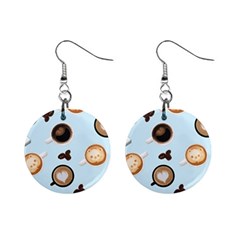 Cute Coffee Pattern On Light Blue Background Mini Button Earrings