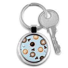 Cute Coffee Pattern On Light Blue Background Key Chains (round)  by LovelyDesigns4U