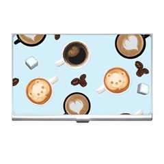 Cute Coffee Pattern On Light Blue Background Business Card Holders