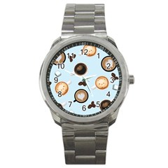 Cute Coffee Pattern On Light Blue Background Sport Metal Watches