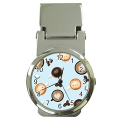 Cute Coffee Pattern On Light Blue Background Money Clip Watches