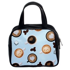 Cute Coffee Pattern On Light Blue Background Classic Handbags (2 Sides) by LovelyDesigns4U