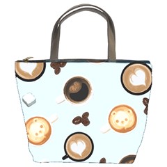 Cute Coffee Pattern On Light Blue Background Bucket Bags by LovelyDesigns4U