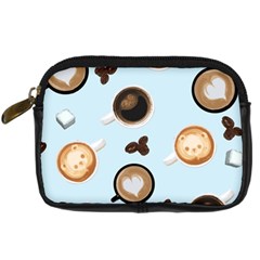 Cute Coffee Pattern On Light Blue Background Digital Camera Cases by LovelyDesigns4U