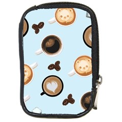 Cute Coffee Pattern On Light Blue Background Compact Camera Cases by LovelyDesigns4U