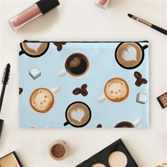 Cute Coffee Pattern On Light Blue Background Cosmetic Bag (large)  by LovelyDesigns4U