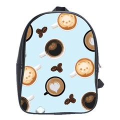 Cute Coffee Pattern On Light Blue Background School Bags(large)  by LovelyDesigns4U