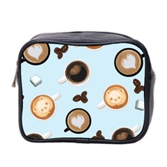 Cute Coffee Pattern On Light Blue Background Mini Toiletries Bag 2-side by LovelyDesigns4U