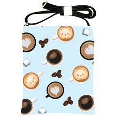 Cute Coffee Pattern On Light Blue Background Shoulder Sling Bags by LovelyDesigns4U