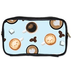 Cute Coffee Pattern On Light Blue Background Toiletries Bags by LovelyDesigns4U