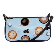 Cute Coffee Pattern On Light Blue Background Shoulder Clutch Bags by LovelyDesigns4U