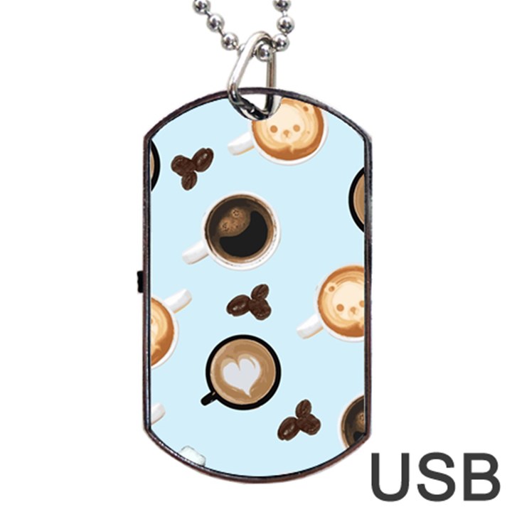 Cute Coffee Pattern on Light Blue Background Dog Tag USB Flash (Two Sides) 