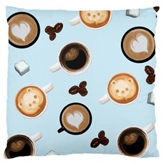 Cute Coffee Pattern On Light Blue Background Large Cushion Cases (two Sides)  by LovelyDesigns4U