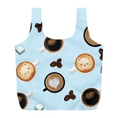 Cute Coffee Pattern On Light Blue Background Full Print Recycle Bags (l)  by LovelyDesigns4U