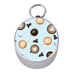 Cute Coffee Pattern On Light Blue Background Mini Silver Compasses