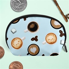 Cute Coffee Pattern On Light Blue Background Accessory Pouches (large)  by LovelyDesigns4U