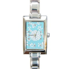 Aqua Blue Floral Pattern Rectangle Italian Charm Watches by LovelyDesigns4U