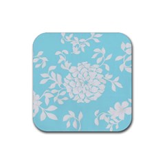 Aqua Blue Floral Pattern Rubber Coaster (square)  by LovelyDesigns4U