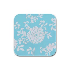 Aqua Blue Floral Pattern Rubber Square Coaster (4 Pack)  by LovelyDesigns4U