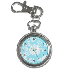 Aqua Blue Floral Pattern Key Chain Watches by LovelyDesigns4U