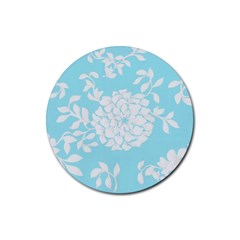 Aqua Blue Floral Pattern Rubber Round Coaster (4 Pack)  by LovelyDesigns4U