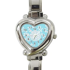 Aqua Blue Floral Pattern Heart Italian Charm Watch by LovelyDesigns4U