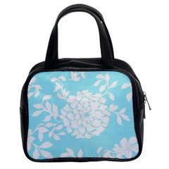 Aqua Blue Floral Pattern Classic Handbags (2 Sides) by LovelyDesigns4U