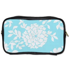 Aqua Blue Floral Pattern Toiletries Bags by LovelyDesigns4U