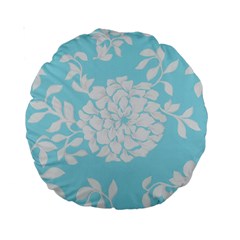 Aqua Blue Floral Pattern Standard 15  Premium Round Cushions by LovelyDesigns4U