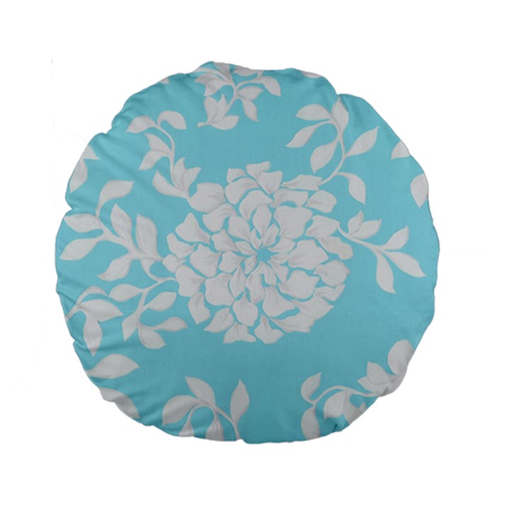 Aqua Blue Floral Pattern Standard 15  Premium Round Cushions