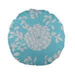 Aqua Blue Floral Pattern Standard 15  Premium Round Cushions Back