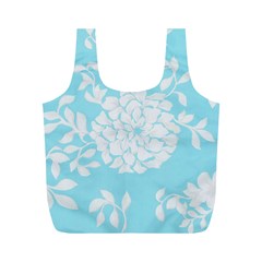 Aqua Blue Floral Pattern Full Print Recycle Bags (m)  by LovelyDesigns4U