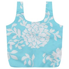 Aqua Blue Floral Pattern Full Print Recycle Bags (l)  by LovelyDesigns4U