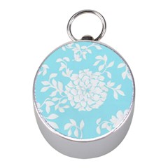 Aqua Blue Floral Pattern Mini Silver Compasses by LovelyDesigns4U