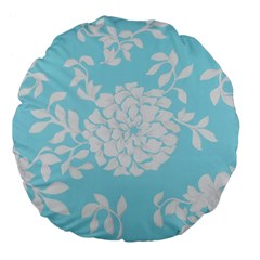 Aqua Blue Floral Pattern Large 18  Premium Flano Round Cushions by LovelyDesigns4U