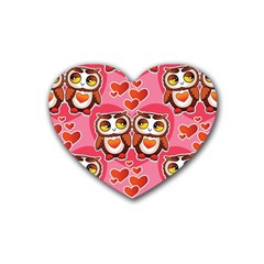 Cute Owls In Love Rubber Coaster (heart)  by LovelyDesigns4U