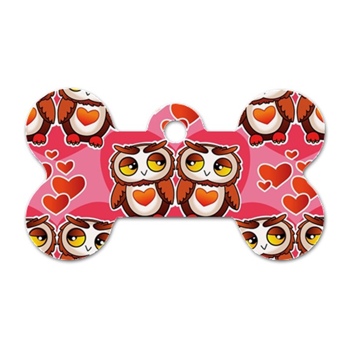 Cute Owls in Love Dog Tag Bone (Two Sides)