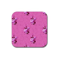 Pink Floral Pattern Rubber Coaster (square)  by LovelyDesigns4U