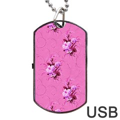 Pink Floral Pattern Dog Tag Usb Flash (one Side) by LovelyDesigns4U