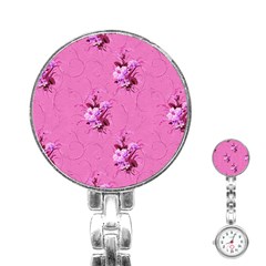 Pink Floral Pattern Stainless Steel Nurses Watches by LovelyDesigns4U