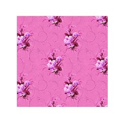 Pink Floral Pattern Small Satin Scarf (square)  by LovelyDesigns4U