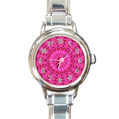 Pink And Red Mandala Round Italian Charm Watches by LovelyDesigns4U