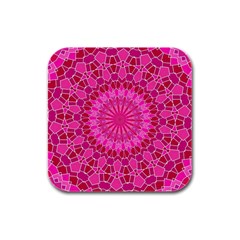 Pink And Red Mandala Rubber Square Coaster (4 Pack)  by LovelyDesigns4U