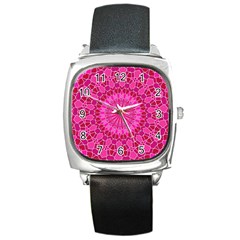 Pink And Red Mandala Square Metal Watches by LovelyDesigns4U