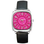 Pink and Red Mandala Square Metal Watches Front