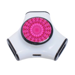 Pink And Red Mandala 3-port Usb Hub by LovelyDesigns4U