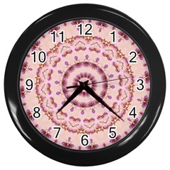 Pink And Purple Roses Mandala Wall Clocks (black) by LovelyDesigns4U