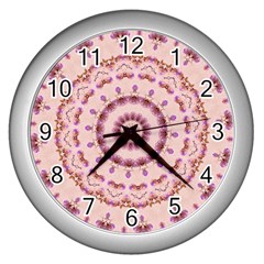 Pink And Purple Roses Mandala Wall Clocks (silver)  by LovelyDesigns4U